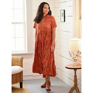 April Cornell Paisley Maxi Dress Tiered Wrap Tie Waist Rayon Womens S NEW